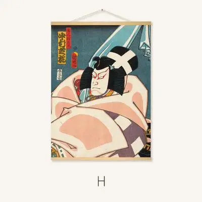 Японский стиль Ukiyoe Yamato-e подвесной прокрутки живопись Постеры-холсты и репродукции, настенное искусство настенные картины нордический домашний декор - Цвет: H