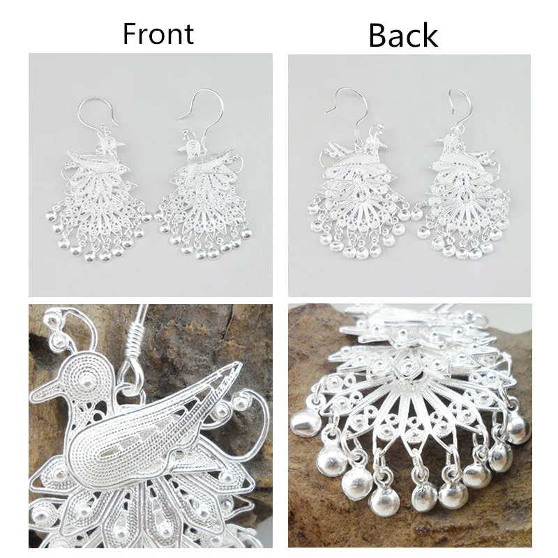 Vintage Korean Big Earrings For Women 2019 Statement Ethnic Tassel Drop Earings Metal Sterling Silver Peacock Handcraft Designs | Украшения