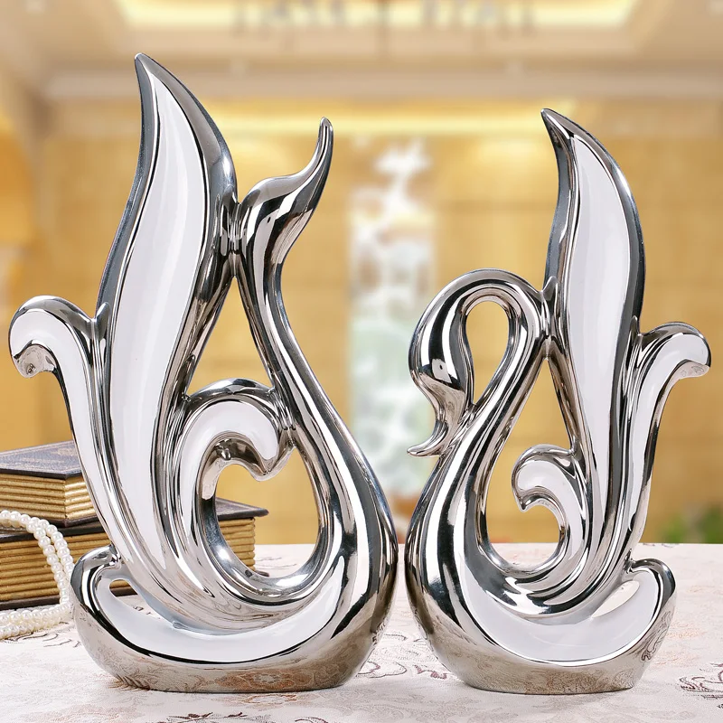 

Silver Creative abstract ceramic Swan lovers home decor crafts room decoration porcelain animal figurines wedding decorations
