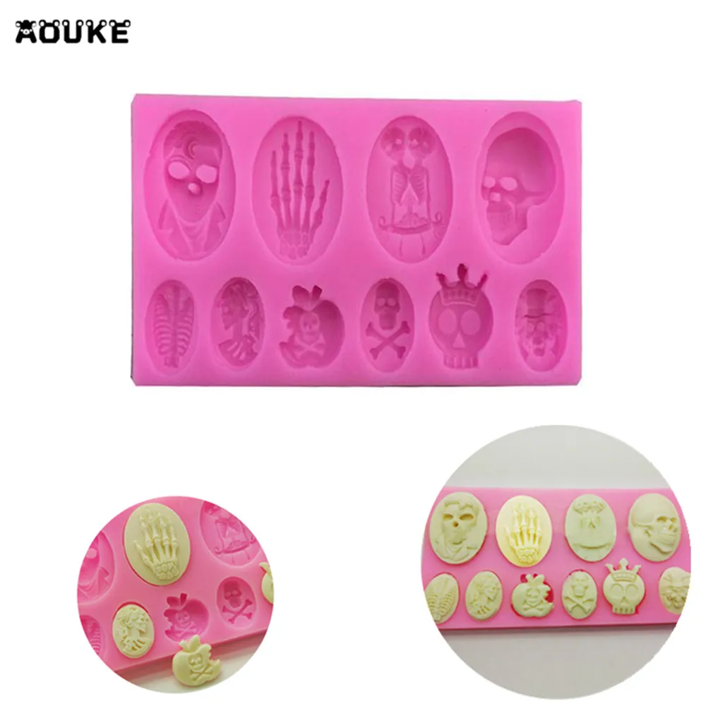 3D форма черепа/призрака/ручной кости для Хэллоуина, силиконовая форма для помадки, торта, инструменты для шоколада, конфет, Бисквитное печенье