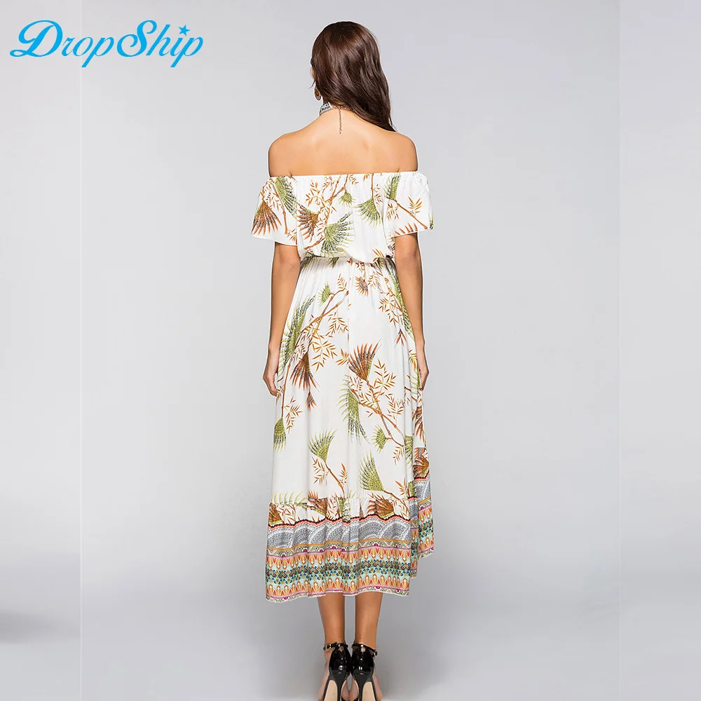Женские летние длинные Пляжные наряды Boho дамы Новый стиль Мода Многоцветный Slash