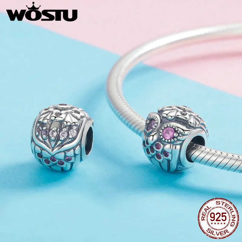 WOSTU Горячая Мода 925 стерлингового серебра милая сова Бисер для подвески браслет и