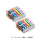 Картриджи T2431, 24XL, 2432, T2436, совместимые с Epson XP-750, XP-850, XP-950, XP-860, XP-55, XP-760, XP-960, 12 шт., с чипом