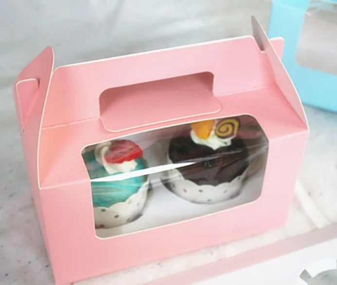 

Free shipping pink baking package 2 cupcake pudding box dessert packing boxes muffin cake decoration favors supply