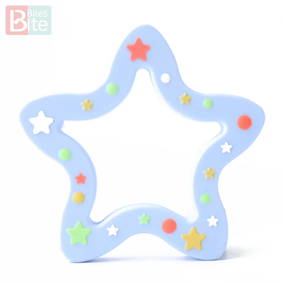 Star Blue 1 шт., силиконовый Прорезыватель для зубов, рождественские подарки, дерево, снежинка, соска с цепочкой, для изготовления пищевого силикона, пятнистый олень, детский Прорезыватель - Цвет: Star Blue
