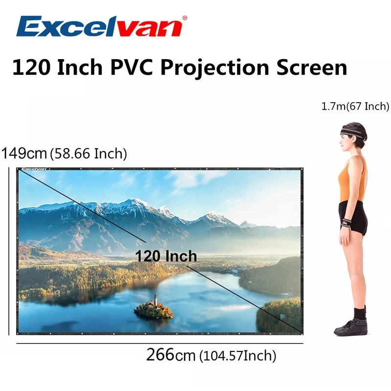 Excelvan 120 дюймов 16:9 складной ПВХ HD портативный домашний и наружный проектор экран с