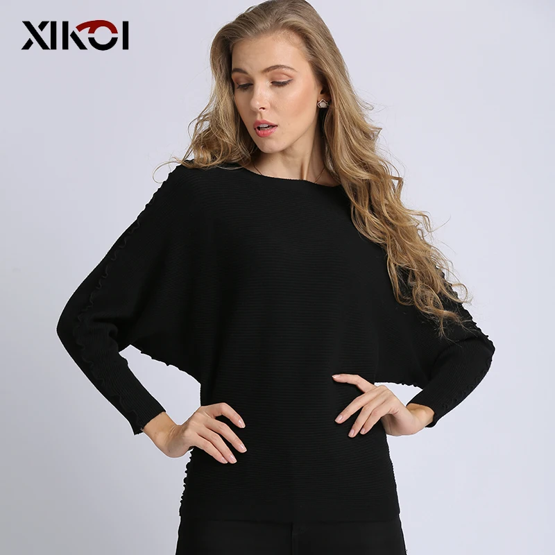 Женский вязаный джемпер XIKOI теплый однотонный с рукавом летучая мышь модель hx913