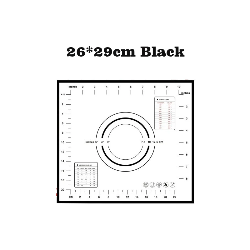 26x29cm Black Силиконовый коврик для выпечки антипригарный коврик для раскатки теста высокое качество кондитерский коврик для замеса теста кухонные аксессуары - Цвет: 26x29cm Black