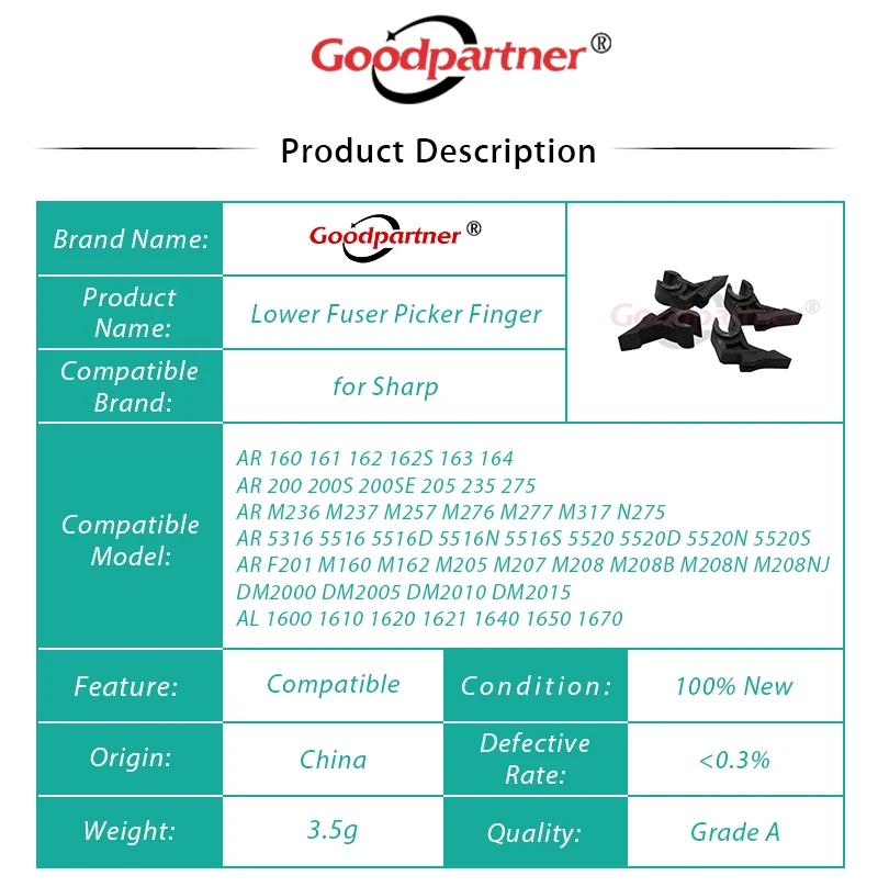 4X Нижний Fuser Picker палец для Sharp AR 205 163 275 235 160 161 5120 141 M236 M276 M237 M277 5320 5316 5516 5520 200 MX-M200 |