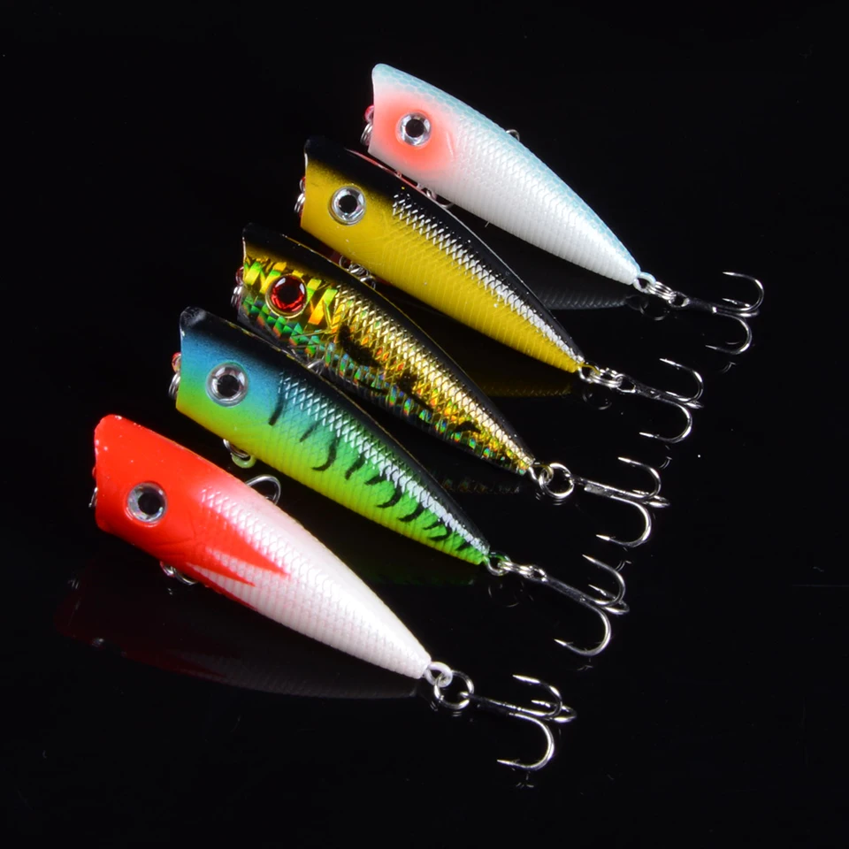 5pc Fishing Lure 6cm Tackle 6.4g Popper Wobblers 5 Color Bait 6# Hook With 3D Eyes | Спорт и развлечения