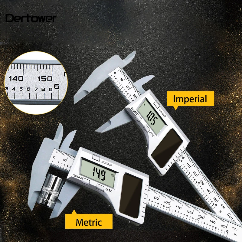 

150mm 6" Inch Solar Power Digital Vernier Caliper Carbon Fiber Composite Micrometer Gauge Meter Widescreen Measuring Tools