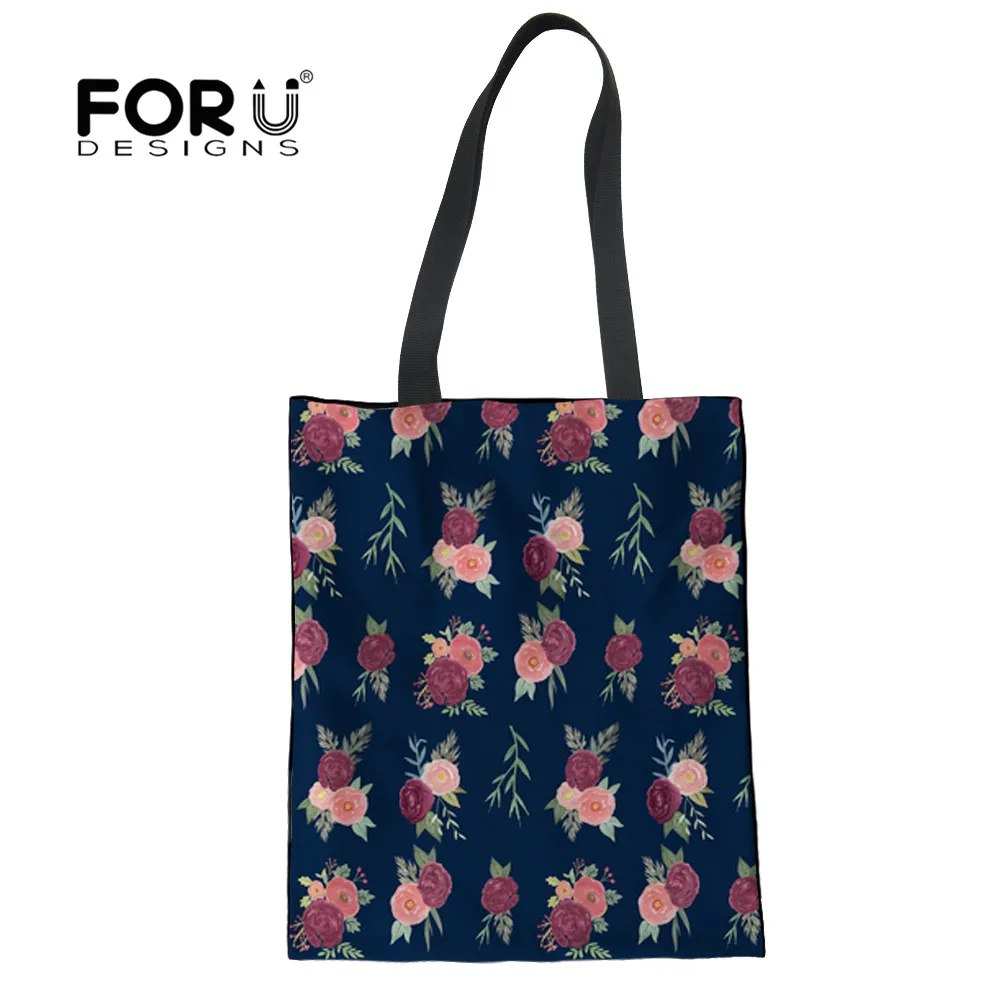 Фото FORUDESIGNS счастливый цветочный принт женская льняная сумка на плечо для девушек