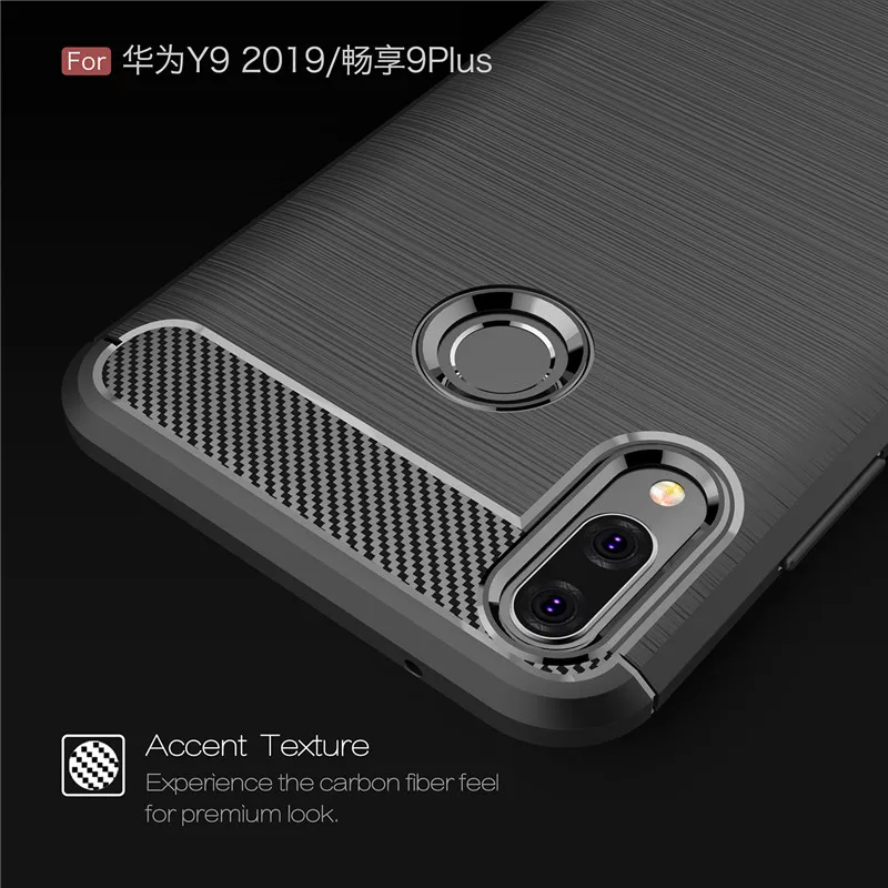 TRISEOLY Роскошный чехол из углеродного волокна ТПУ для Huawei Y9 2019 Мягкий силиконовый