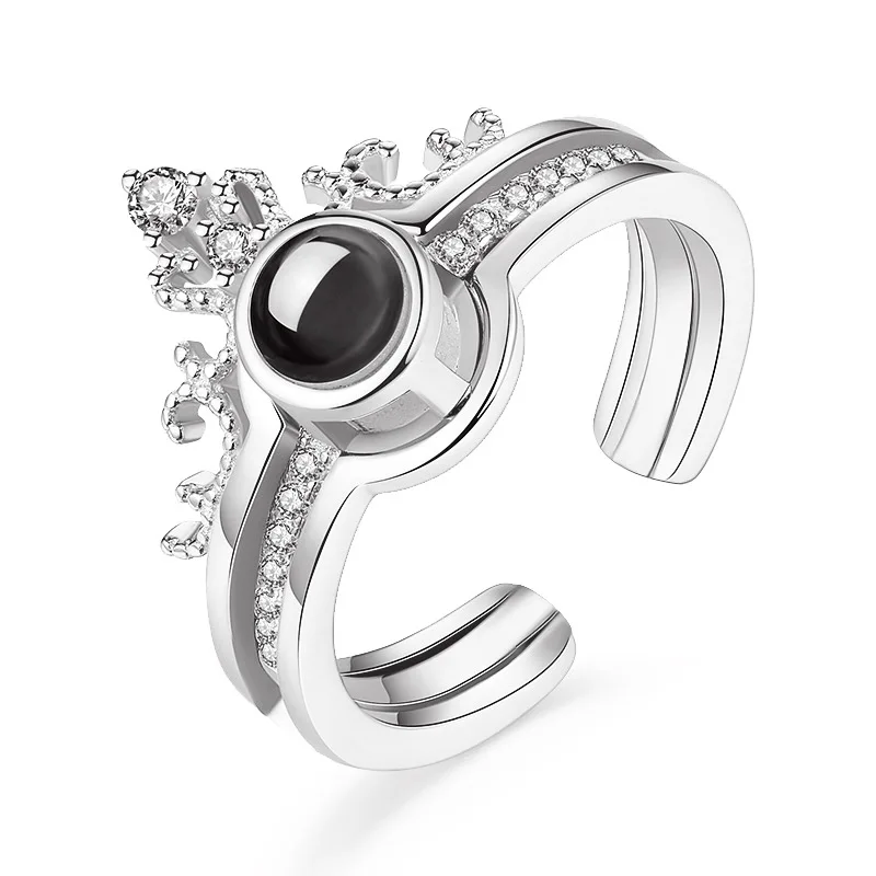 

Dropshipping 100 Languages I Love You Projection Ring Two In One Crown Rings with Rose Flower Box for Women Wedding Jewelry Gift