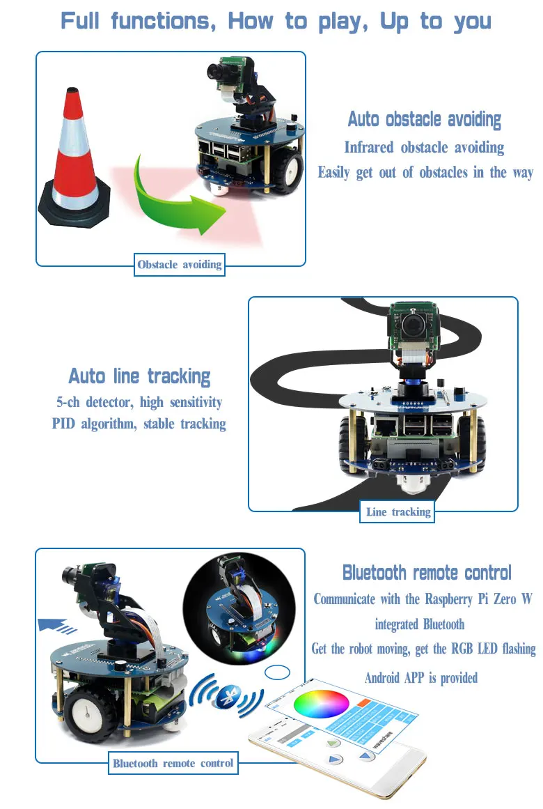 AlphaBot2 робот строительный комплект: Raspberry Pi 3 Model B+, камера RPI(B)+ карта Micro SD+ 15 Acc