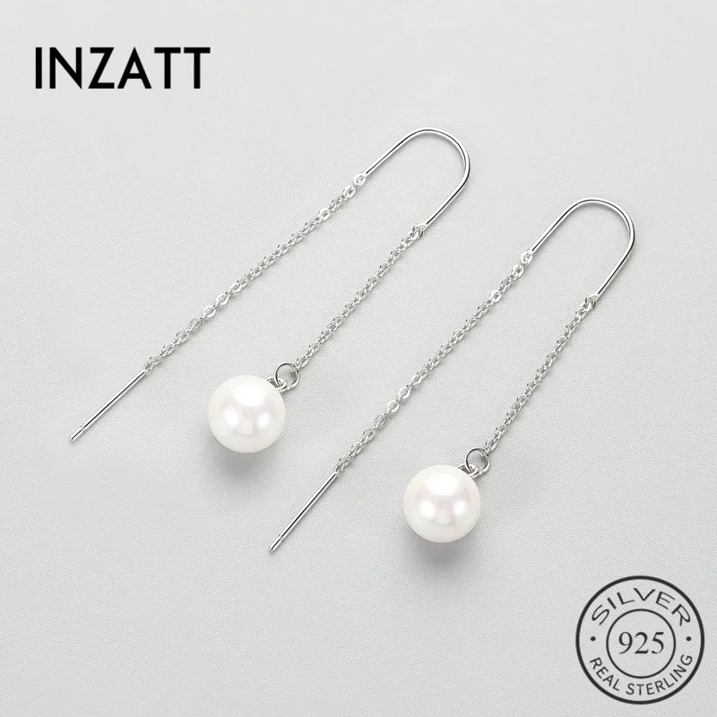 

INZATT Bohemia Long Metal Tassel Pearl Dangle Drop Earrings For Women Engagement Fashion 925 Sterling Silver Jewelry Accessories