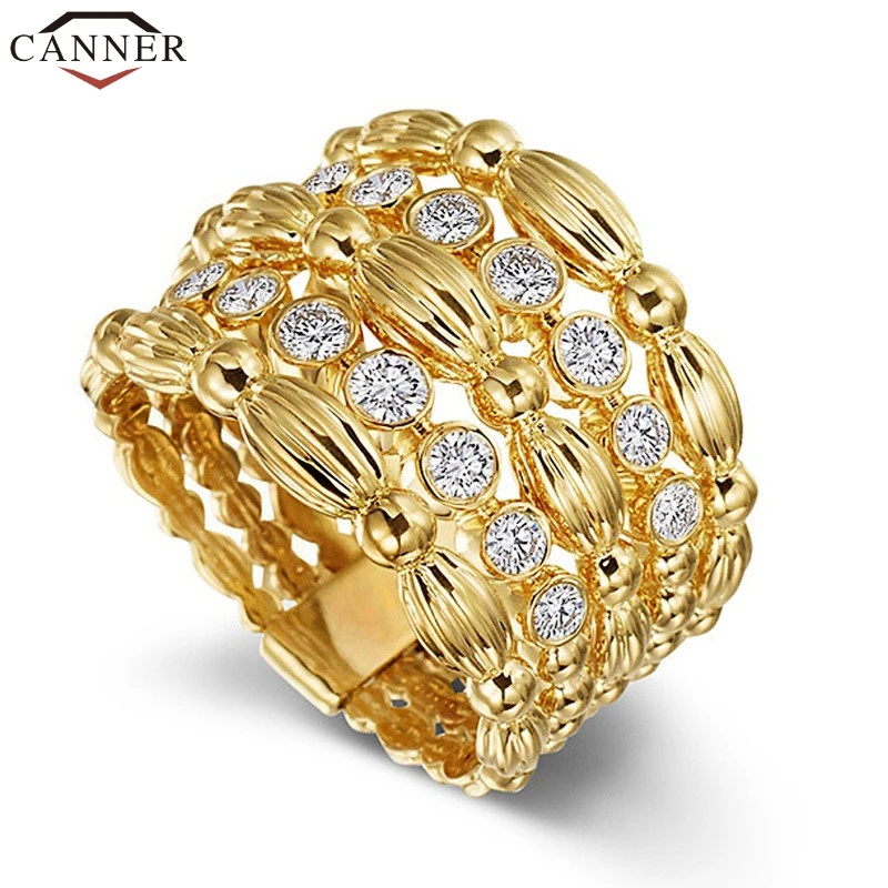 CANNER Fashion Hollow Gold Color Zircon Ring Wedding Engagement Cubic Zirconia Rings Exquisite Trendy Women Jewelry FI | Украшения и