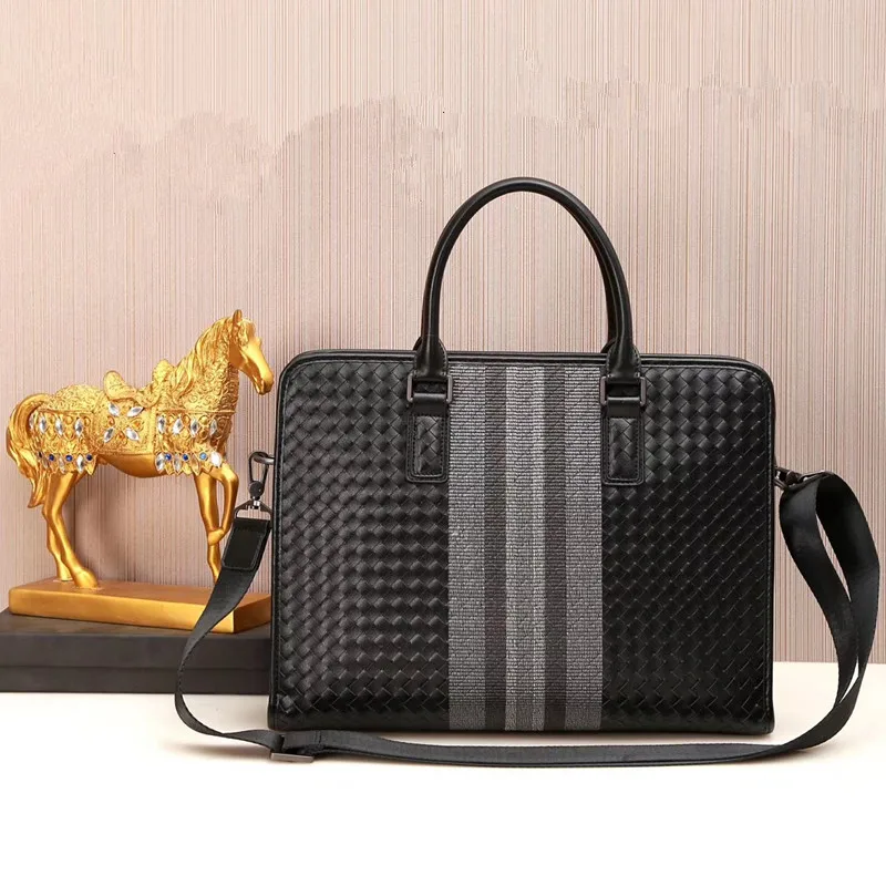 Kaisiludi leather embroidery woven  bag handbag horizontal  briefcase cow skin computer bag single shoulde