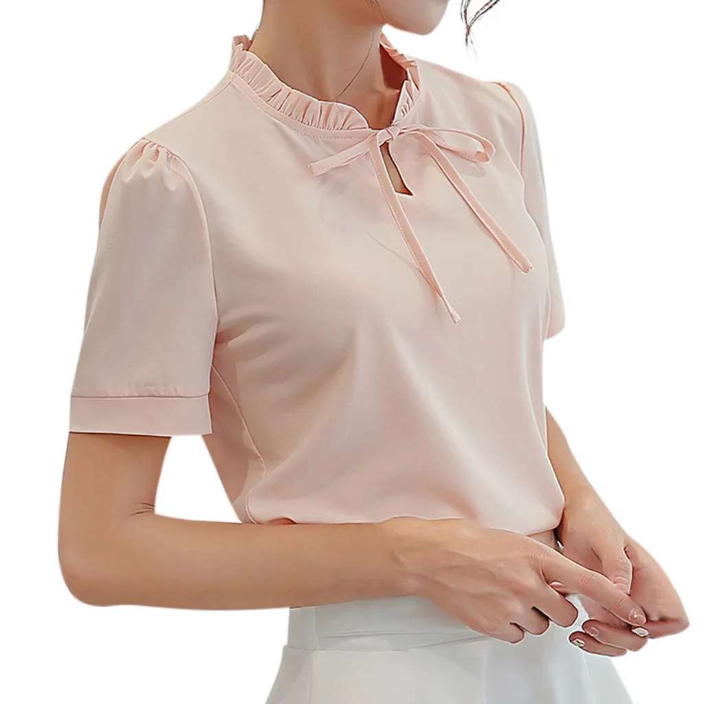 Женские топы и блузки летняя офисная блузка с коротким рукавом