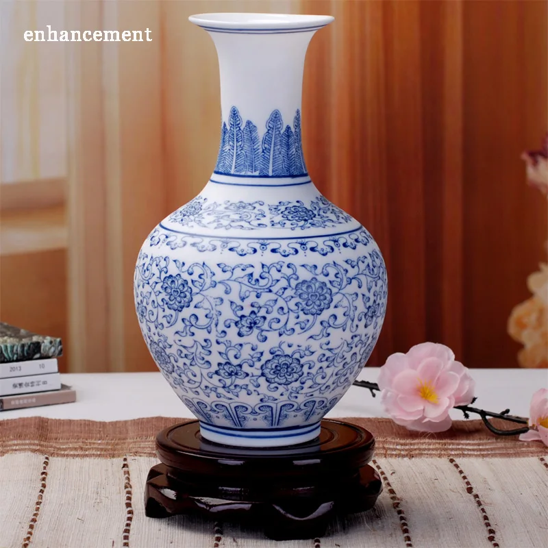 Blue And White Vase Matte Interlock Branch Lotus Decoration Jingdezhen Ceramic Graceful Decorate Ornaments Flower Vases | Дом и сад