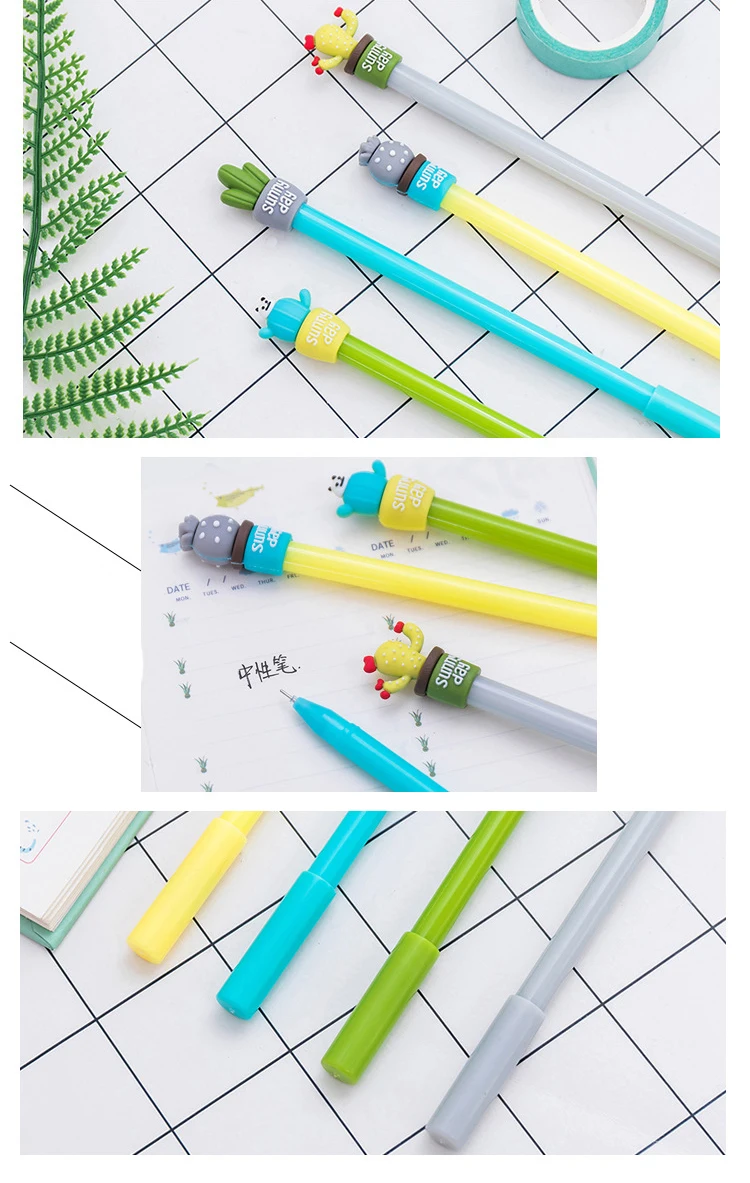 4PCS Sunny day Cactus potting gel pen Succulent plants black ink pens 0.5mm nib syring refill Stationery school supplies 04125