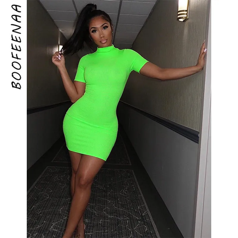 BOOFEENAA Rib Knit Neon Green сексуальное облегающее платье летняя одежда для женщин