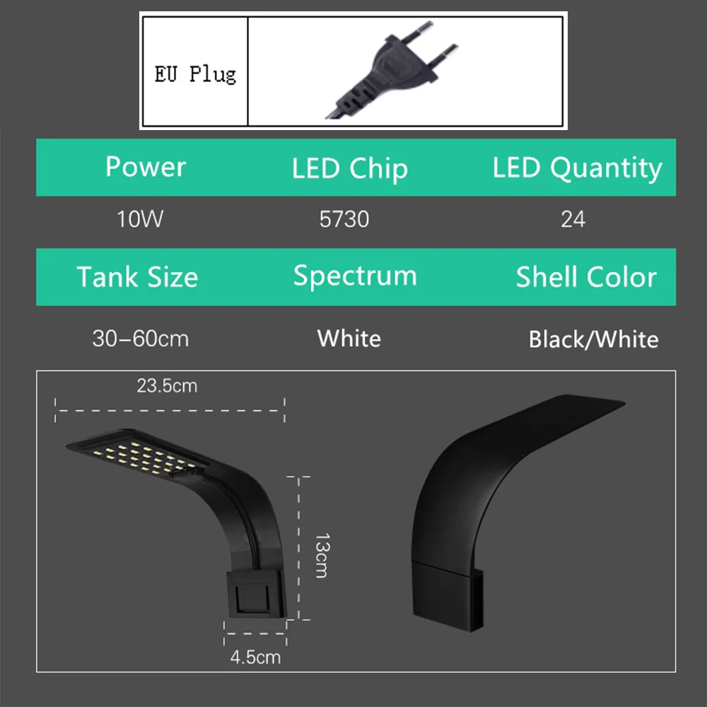 X5-B-W EU Plug Супер тонкий светодиодный светильник для аквариума s светодиодный светильник для выращивания растений 5 Вт/10 Вт/15 Вт водные лампы для пресной воды Водонепроницаемая лампа для аквариумов - Цвет: X5-B-W EU Plug