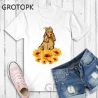 Щенок кокер-спаниель цветок Harajuku искусство, эстетика принт Женская футболка Летняя модная повседневная одежда с О-образным вырезом, Tumblr в стиле улззанг, женская одежда