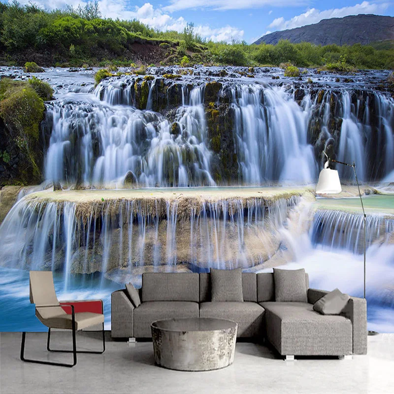 3D обои водопады природа пейзаж фото настенные фрески гостиная ТВ диван фон