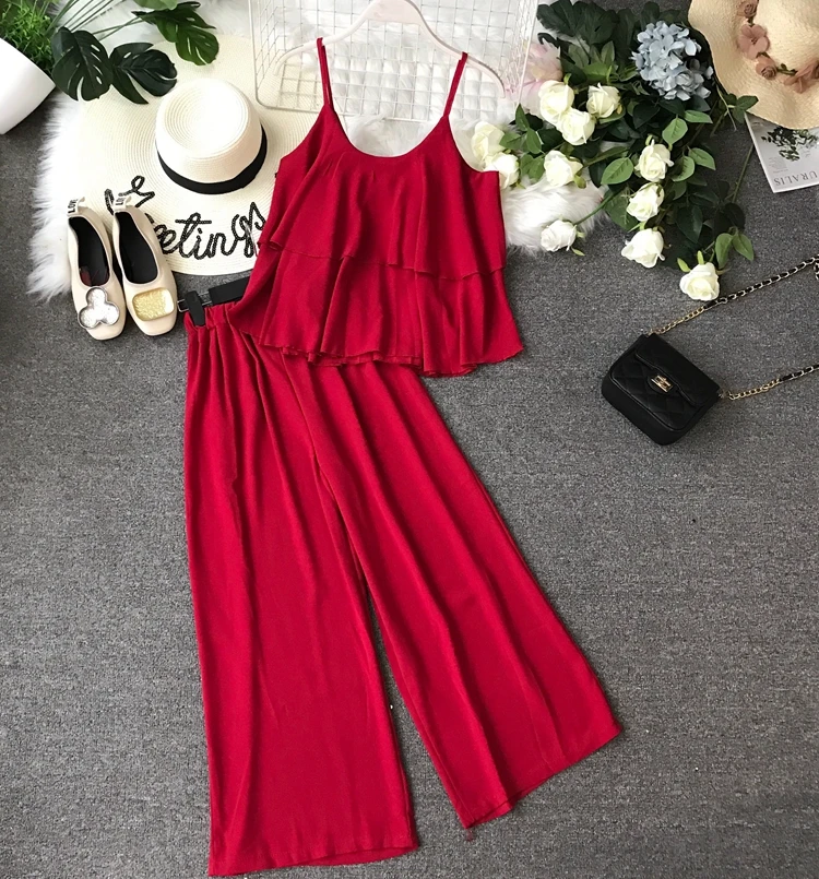 Женский костюм ALPHALMODA шифоновая куртка на подтяжках широкие брюки с высокой