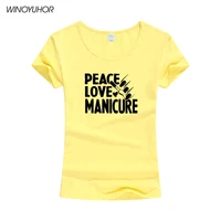 peace love manicure printed t shirts women summer fashion short sleeve cotton tops casual o neck tee shirt for lady girl
