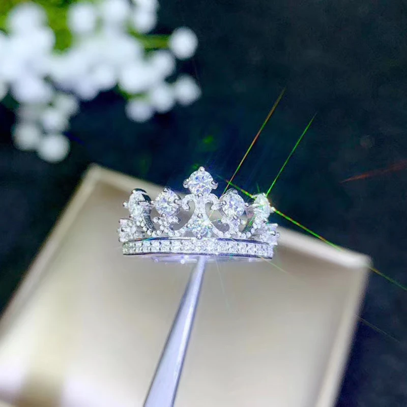 Женское кольцо с муассанитом и короной для молодой девушки 5 шт. серебряное