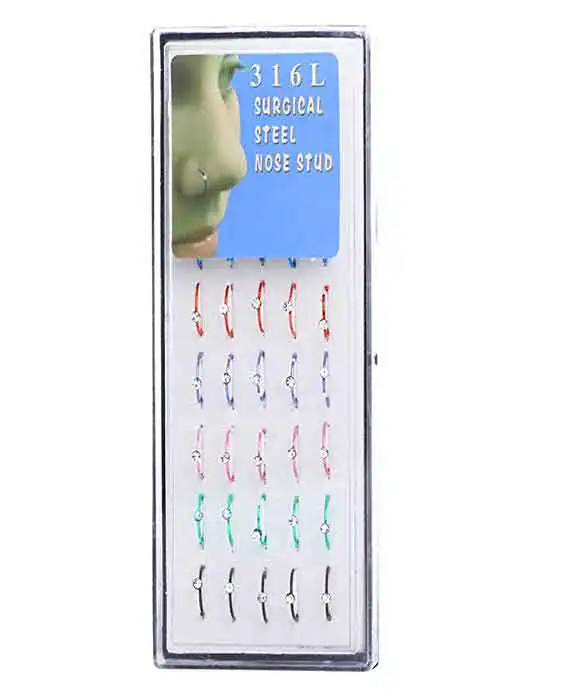 Родиевое покрытие JUNLOWPY Fashion Body Jewelry Surgical Steel Nose Studs Lip Tragus Ear Helix Piercing Nose Hoop Rings Sexy Women 120pcs 3 Boxes - Окраска металла: Родиевое покрытие