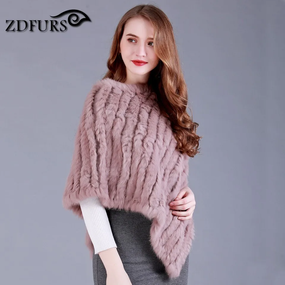 ZDFURS * Настоящее Вязаное пончо из кроличьего меха шарфы пашмины Женский пуловер
