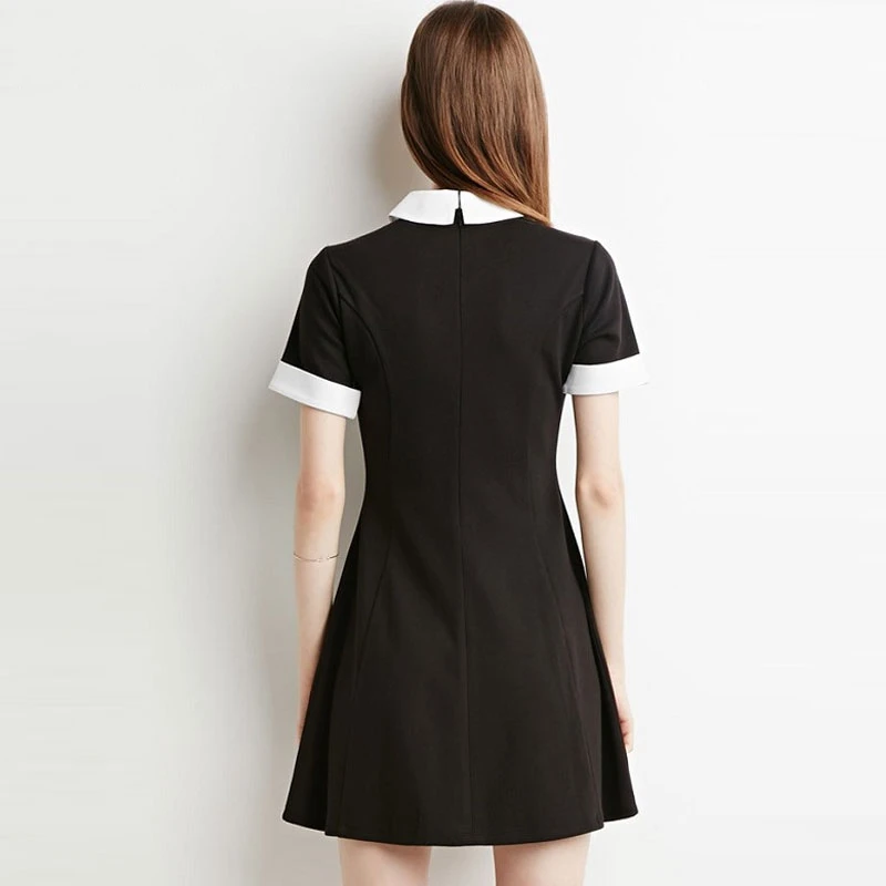 Black dress white collar лето симпатичные питер пэн воротник школа опрятный  стиль платья молнии с коротким рукавом марка vestidos femininos - купить по  выгодной цене | AliExpress