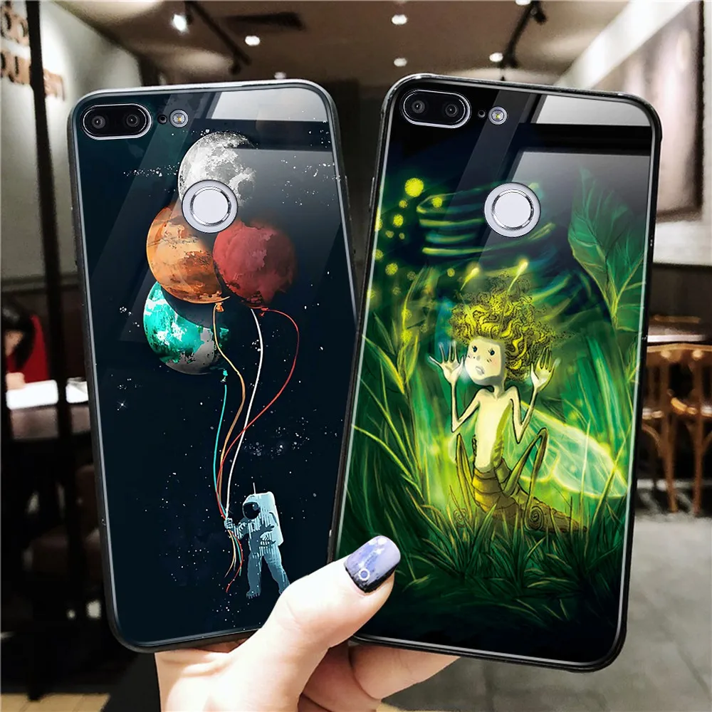 Luminous Glass Case For Huawei Honor 9 Lite P20 Mate 20 P Smart On 10 8X Play 7C 7A Pro |