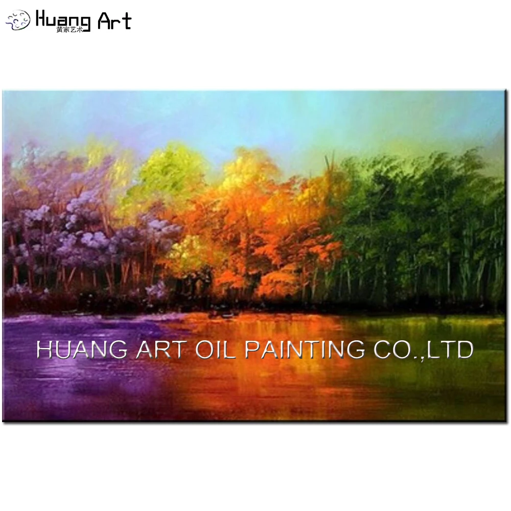 Картина маслом на холсте пейзаж с изображением озера всесезонный ручная роспись