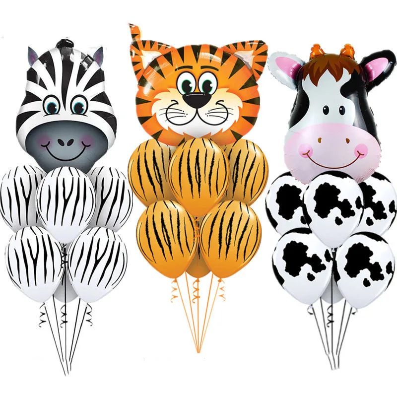 1Pcs Jungle Animal Tiger Lion Zebra Monkey Giraffe Cow Air Helium Foil Balloon Kid Birthday Party Decoration Zoo Theme Supply | Дом и сад