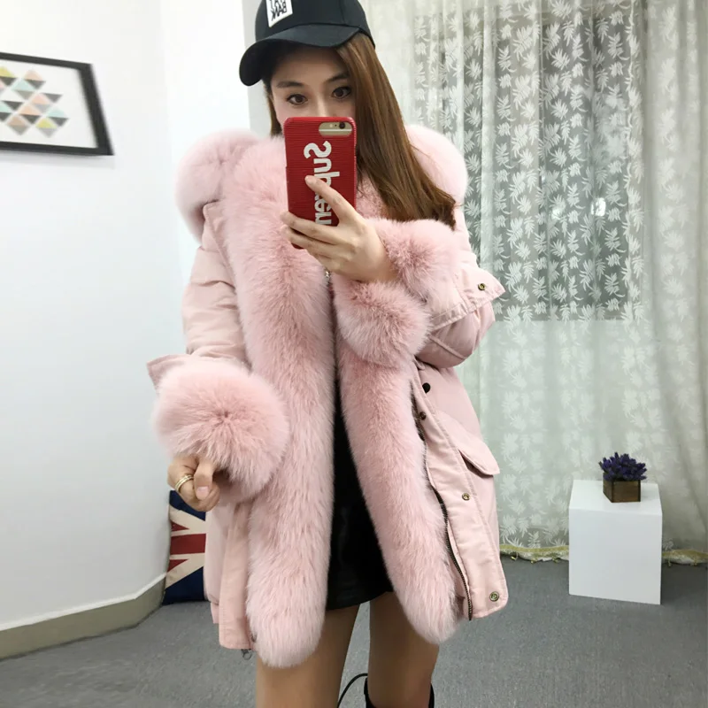2022 Winter Jacket Women Natural Real Fox Fur Collar Coat 90 White Duck Down Long Parka Outwear Parkas Jacket Warm
