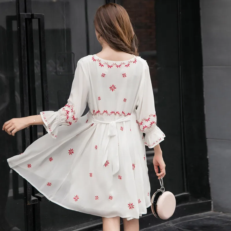 

Summer dress printed pregnant woman V-Neck maternity dresses pregnant woman clothes high waist maternity chiffon dress women
