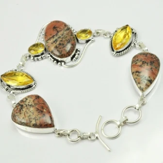 

Honey Dendrite Opal & Citrines Bracelet Silver Overlay over Copper , 24 cm, B2188