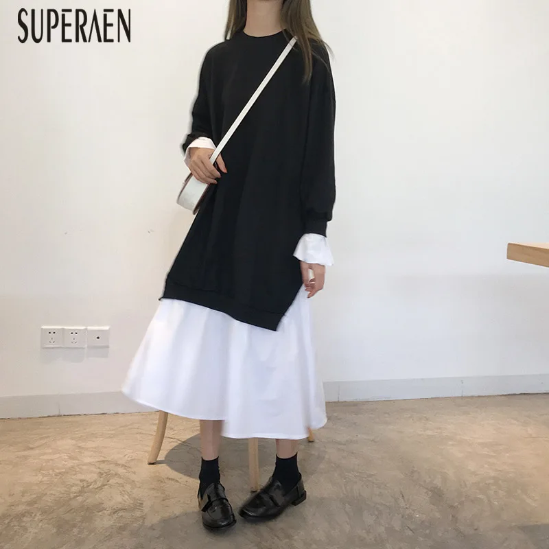 Женское платье с длинным рукавом SuperAen повседневное хлопковое длинное в