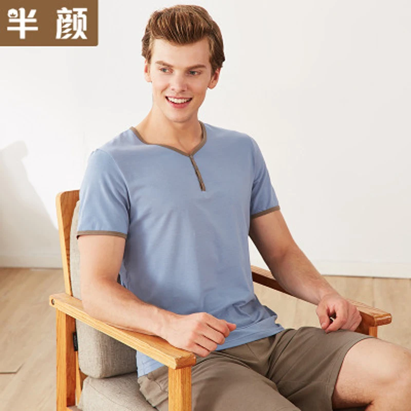 Men's Pajamas Spring Autumn Short Sleeve Sleepwear Cotton Solid O-Neck Pajamas Men Lounge Pajama Sets Plus size L 3XL Sleep