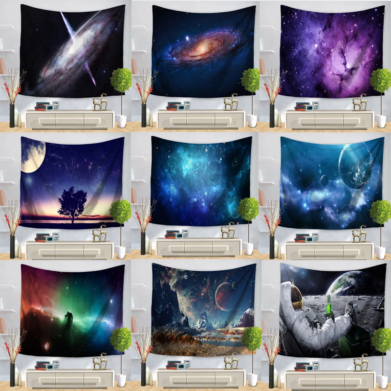 

Psychedelic Cosmic Series Stars Tapestry Starry Sky Fabric Wall Hanging Decor Polyester Curtains Plus Table Cover Yoga