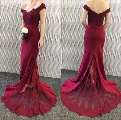 Бургундия Русалка Кружева Пром Dress Evening Party Для Женщин Вечерние Платья | Свадьбы и
