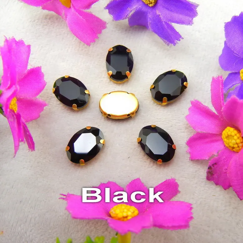 A2 Black Стеклянные кристаллы, золотые коготки, 7 размеров, различные цвета, Микс, овальная форма, пришитые стразы, бусины, одежда, обувь, аксессуары, сделай сам - Цвет: A2 Black