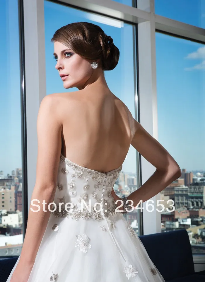2014 New Sweetheart Flowers Lace Tulle Ball Gown Wedding Dress with Long Train Bridal | Свадьбы и торжества