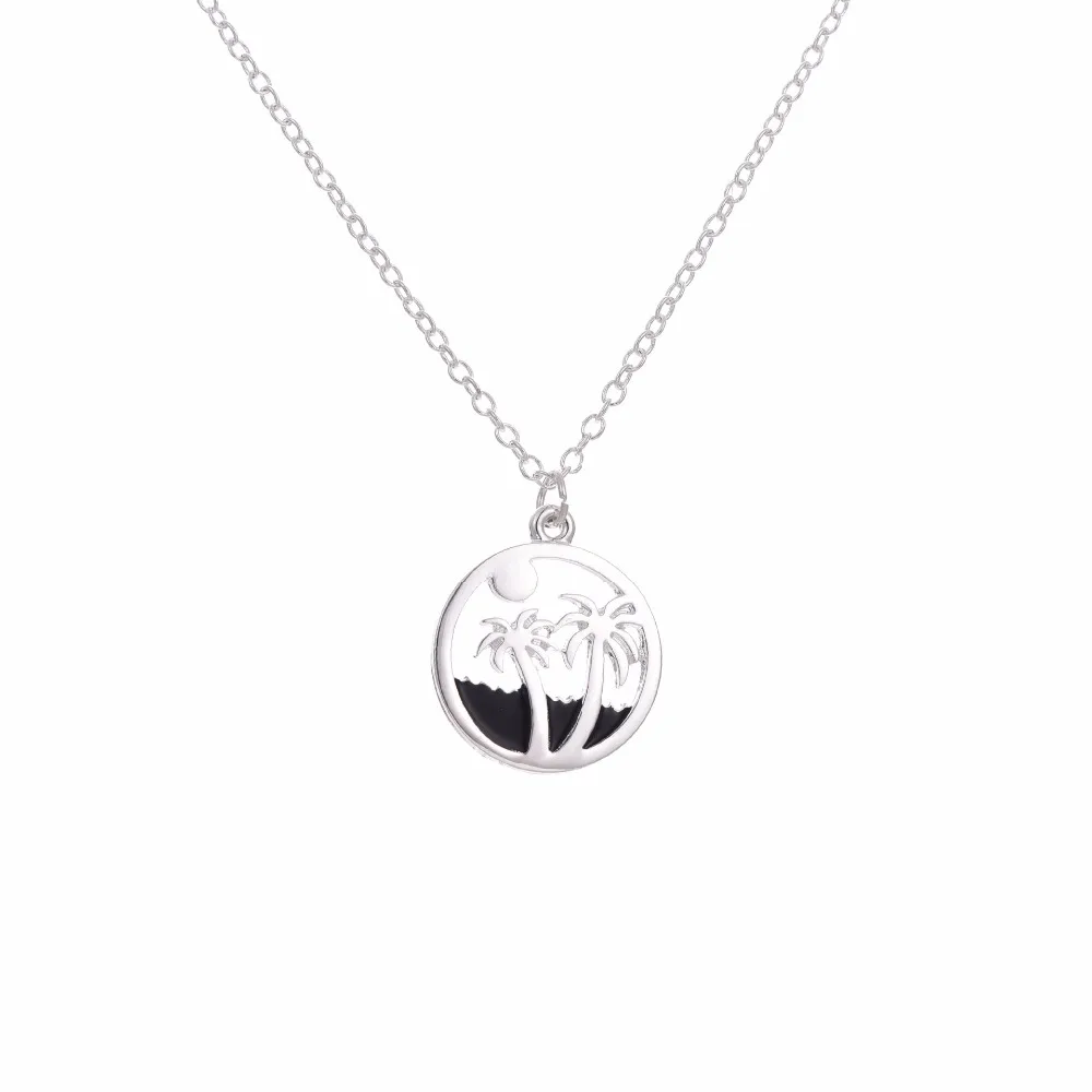 Round Beach Palm Trees Chain necklace Cute Lovely Plant Fashion Necklaces Pendant for Women Girls Best Gift | Украшения и