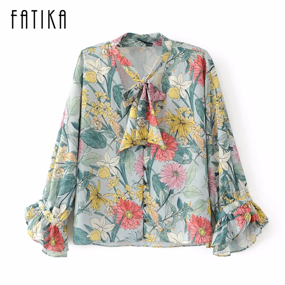 Fatika 2017 Для женщин Топы корректирующие и Блузки для малышек Новый печати шифон
