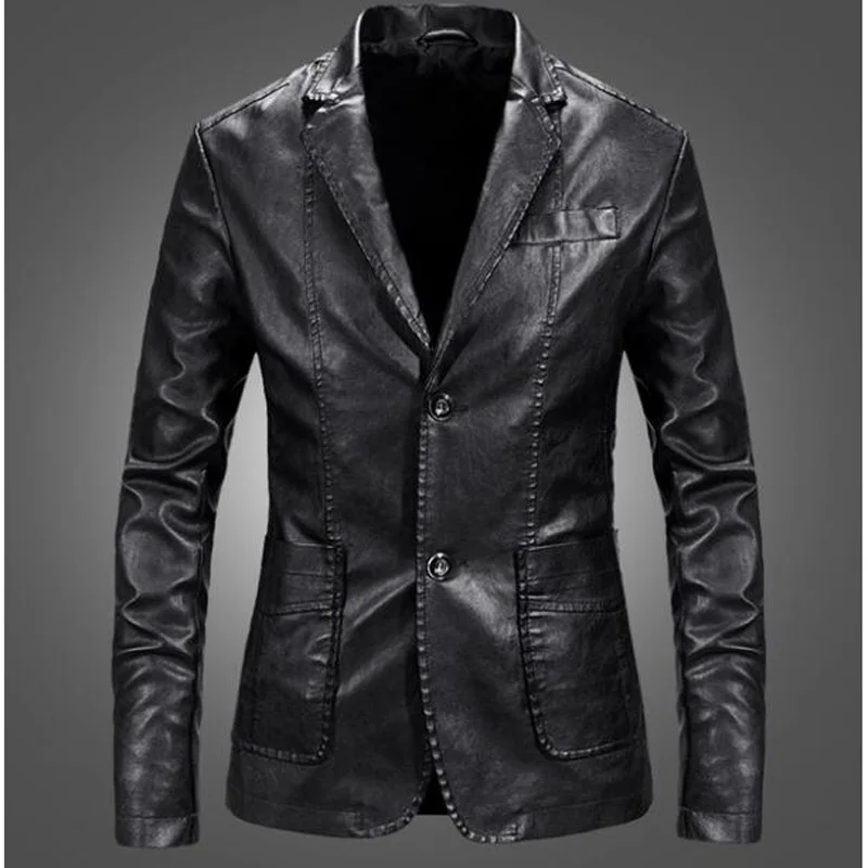 

PU Leather Blazers Men Casual Mens Suit Jacket Casual Slim Motorcycle Faux Leather Suit Homme Costume